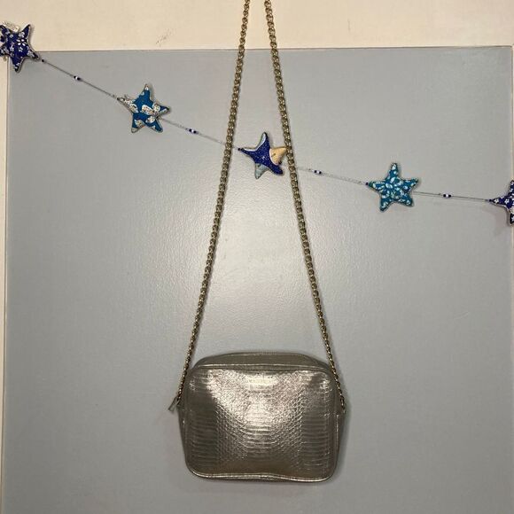 Victoria’s Secret, Metallic Silver Crossbody Purse with Single Gold Chain Strap - Picture 1 of 9